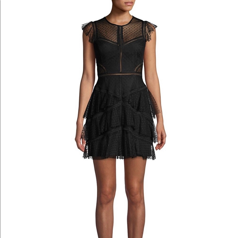 BCBGMAXAZRIA
Tiered Tulle A-Line Mini Dress. Black, Size 12
